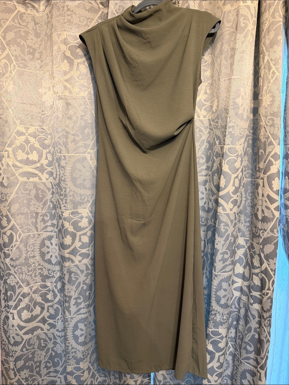 Sleeveless Olive Green Draped maxi Dress